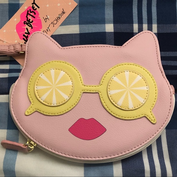 Betsey Johnson Handbags - NWT•Betsy Johnson Cat w/lemon glasses wristlet